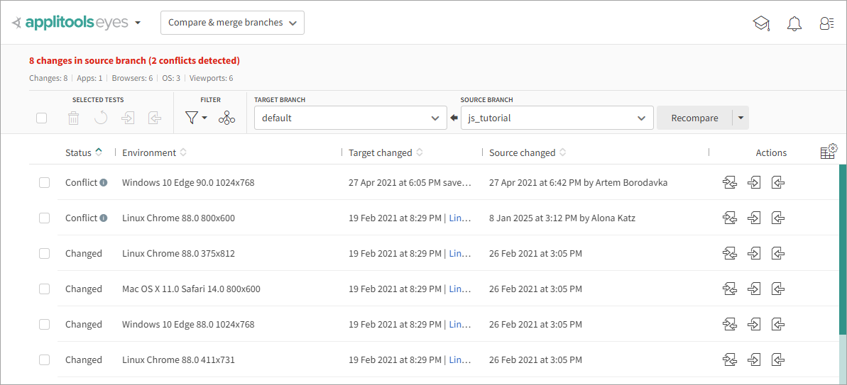Comparison and merge menu