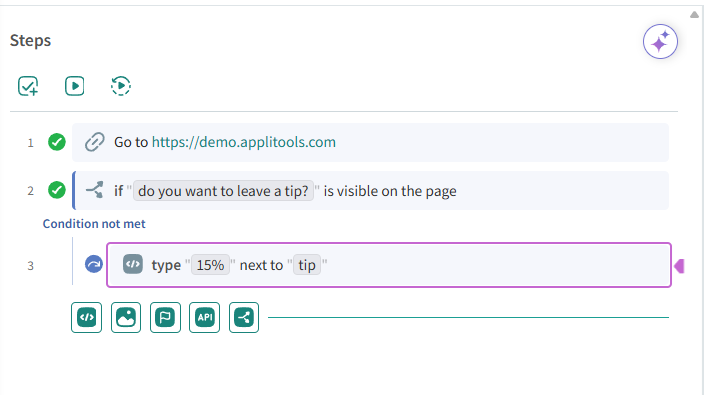 Skipped block with the "Condition not met" hover state
