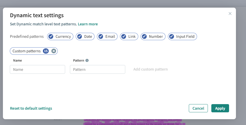 Dynamic match simulation settings panel