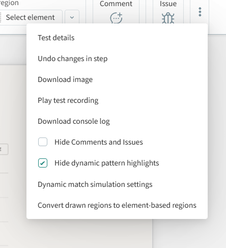 Test Analyzer 3-dot menu with Dynamic options