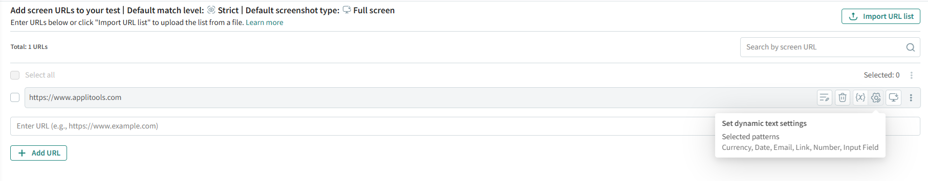 Set dynamic text settings tooltip on a URL row