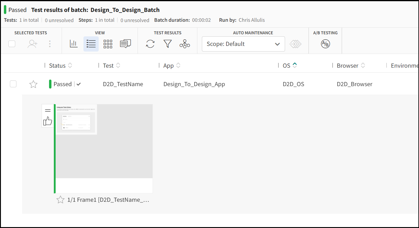Design-to-design comparison results