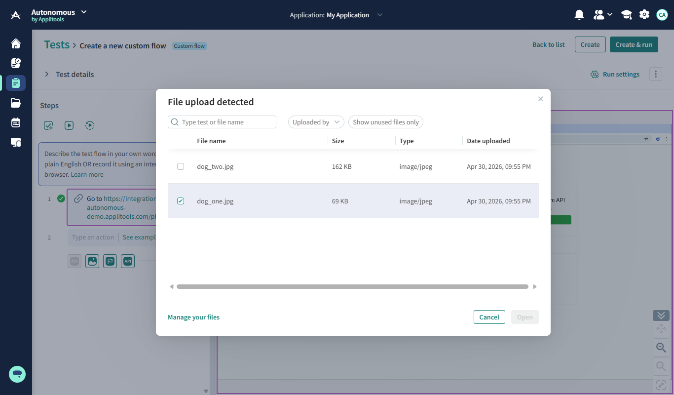 File upload detected modal