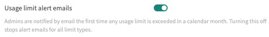 Usage limit alert emails setting, shown enabled