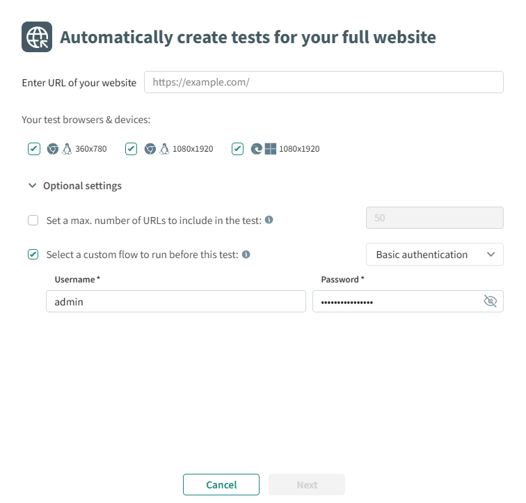 Create full website test